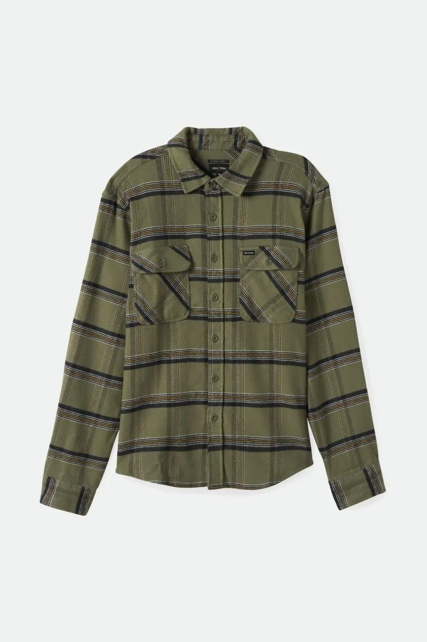 Bowery Stretch Water Resistant L/S Flannel - Olive Surplus/Black/White sold by Brixton
