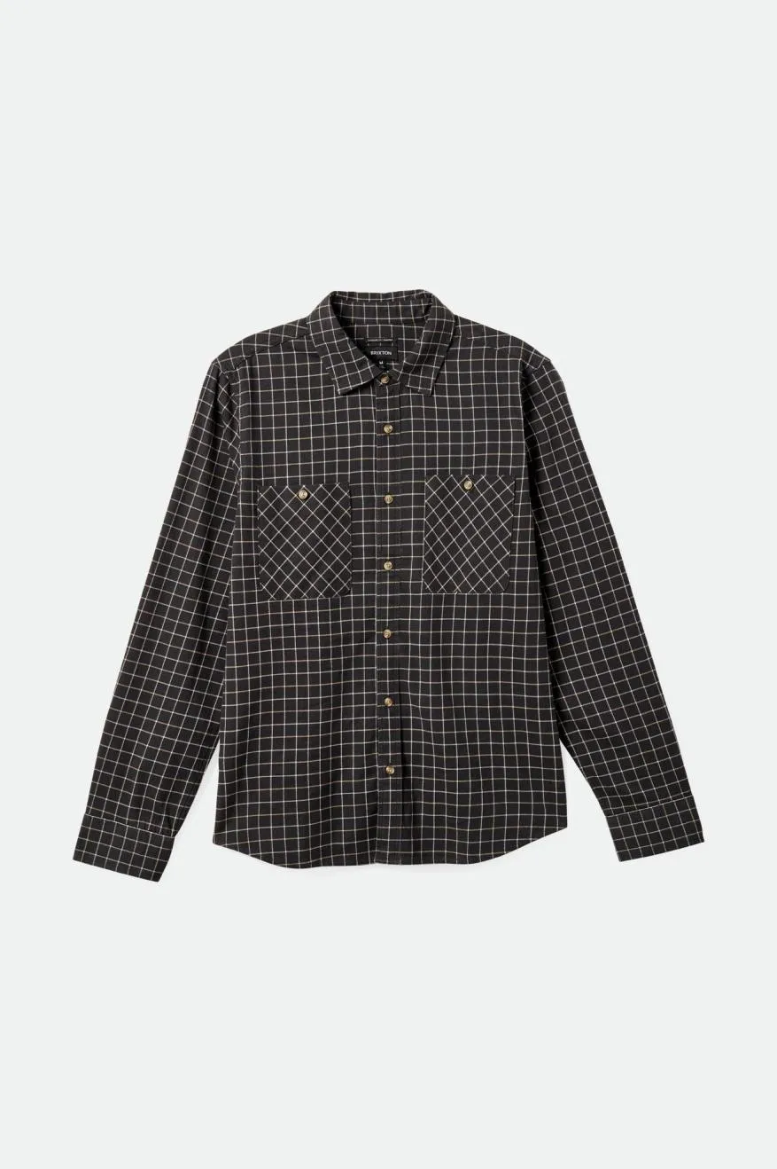 Savile Stretch L/S Shirt - Washed Black/Window Plaid sold by Brixton