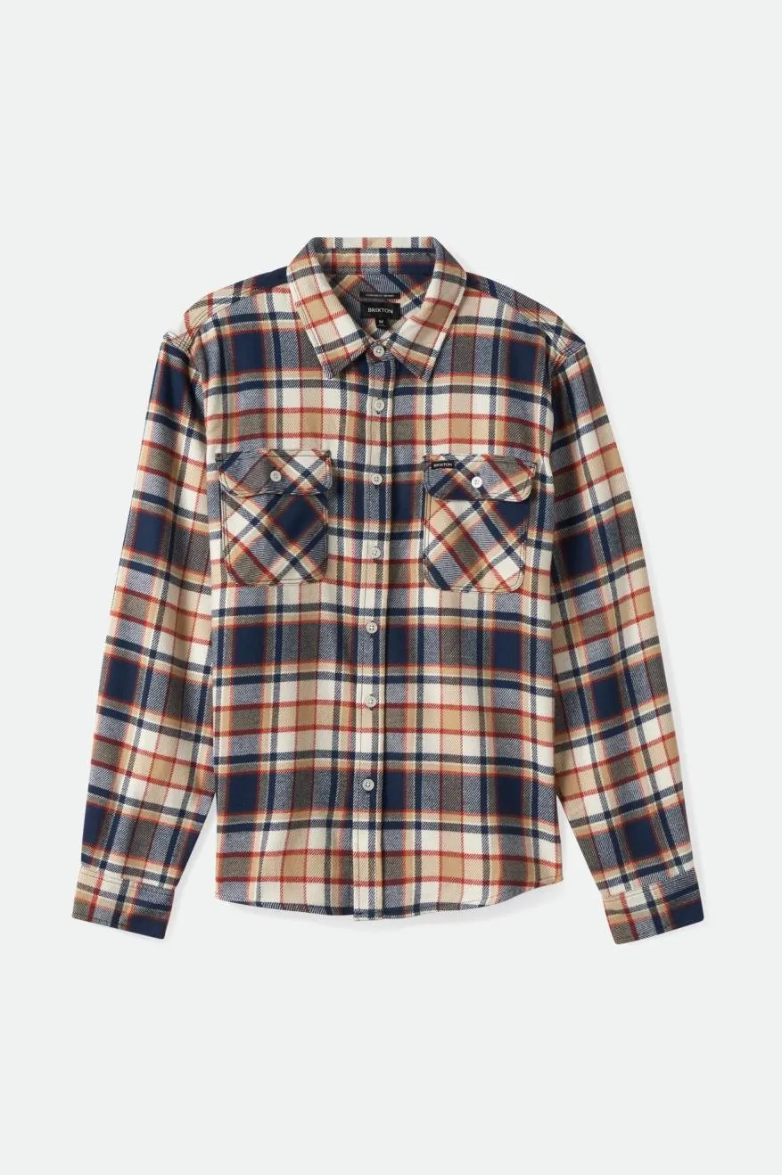 Bowery L/S Flannel - Washed Navy/Barn Red/Off White sold by Brixton
