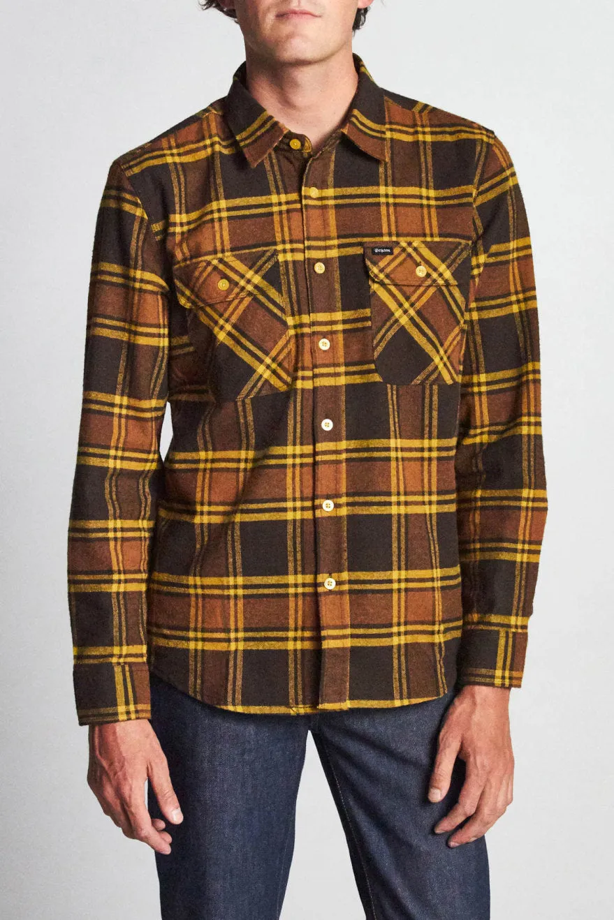 Bowery L/S Flannel - Brown/Gold sold by Brixton