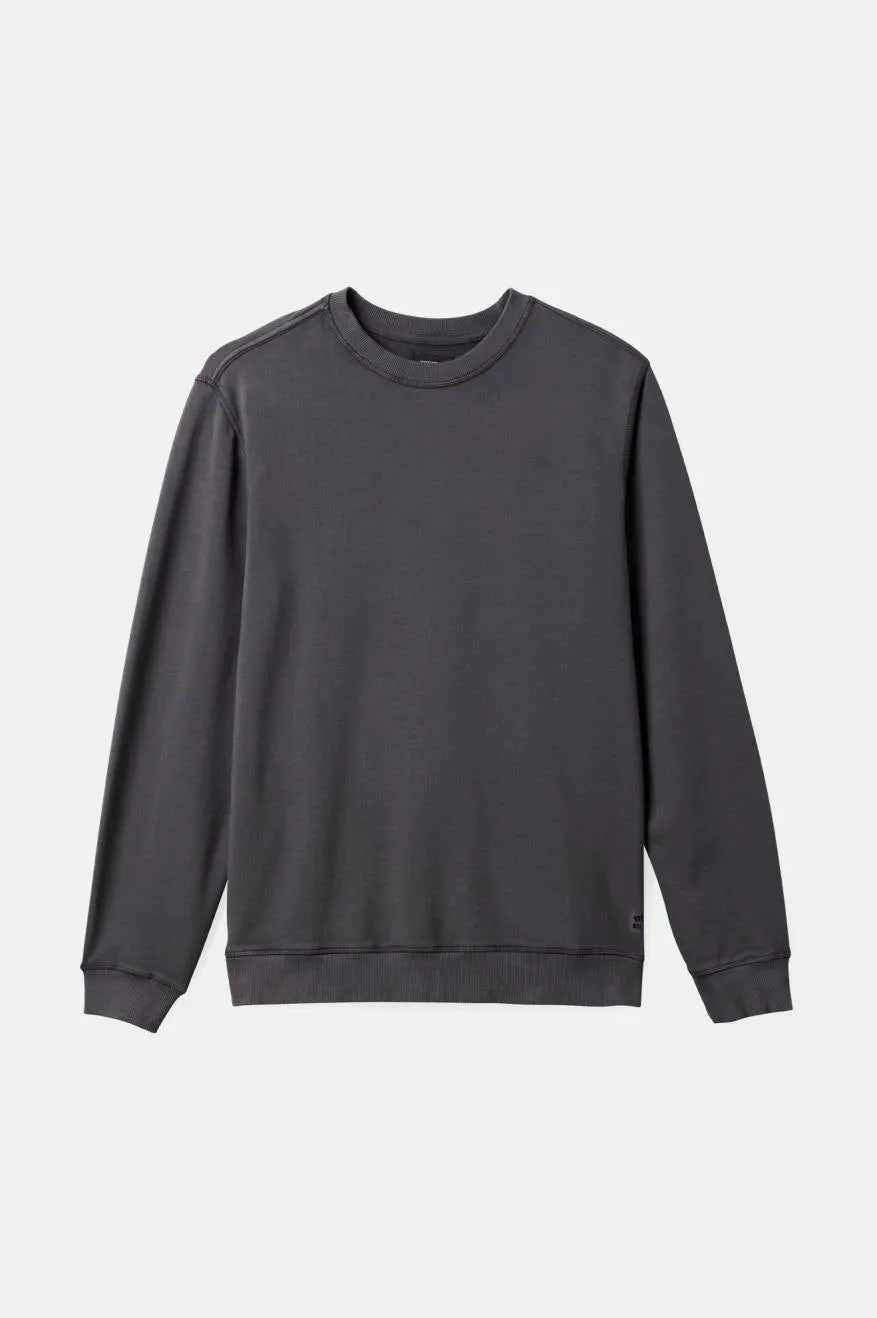Vintage Reserve Cross Loop French Terry Crew - Charcoal Sol Wash sold by Brixton