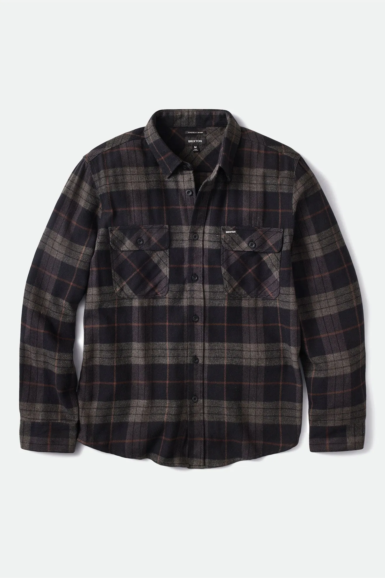 Bowery L/S Flannel - Black/Charcoal sold by Brixton