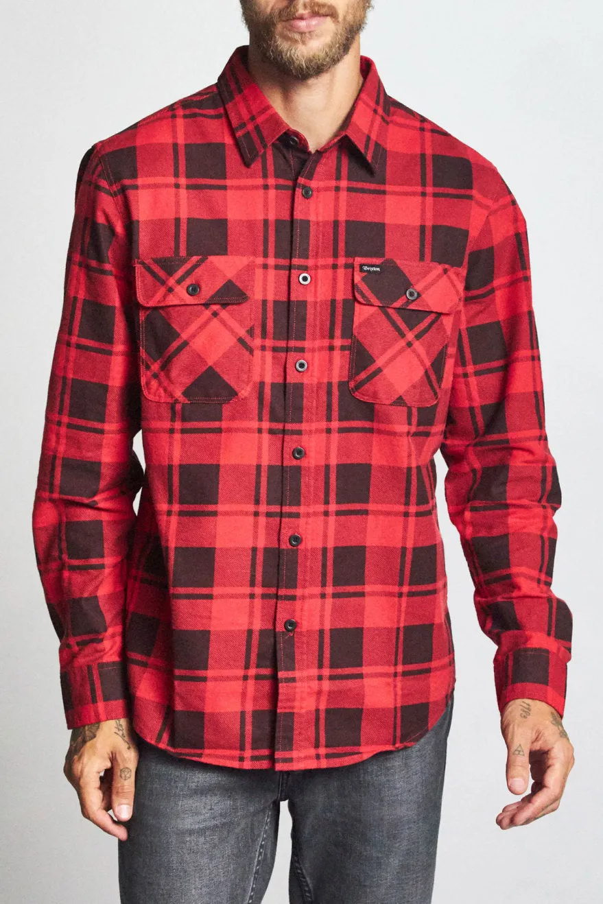 Bowery Lightweight L/S Flannel - Red/Black sold by Brixton