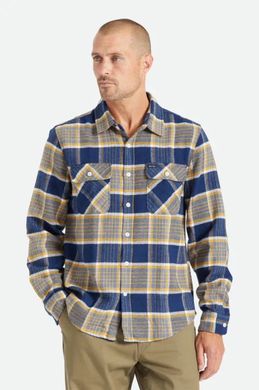 Bowery L/S Flannel - Moonlit Ocean/Bright Gold/Off White sold by Brixton