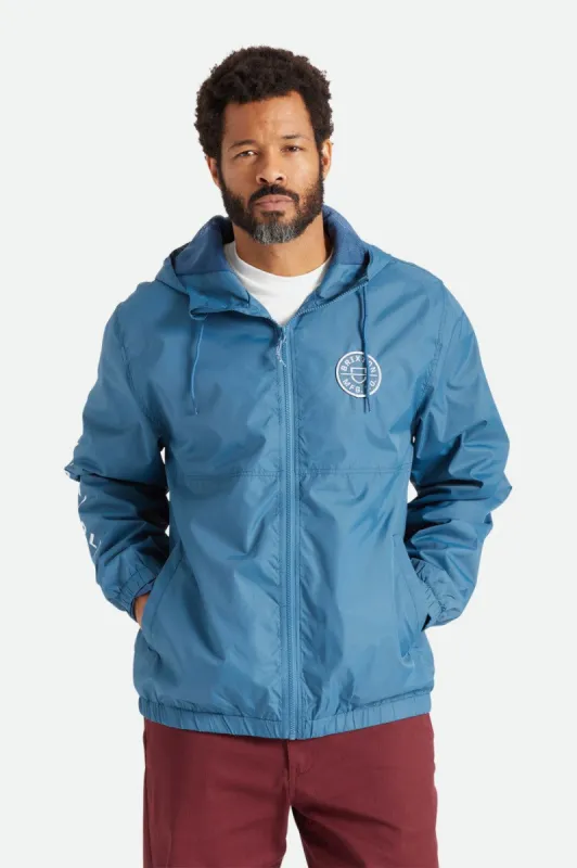 Claxton Crest Lightweight Zip Hood Jacket - Indian Teal sold by Brixton