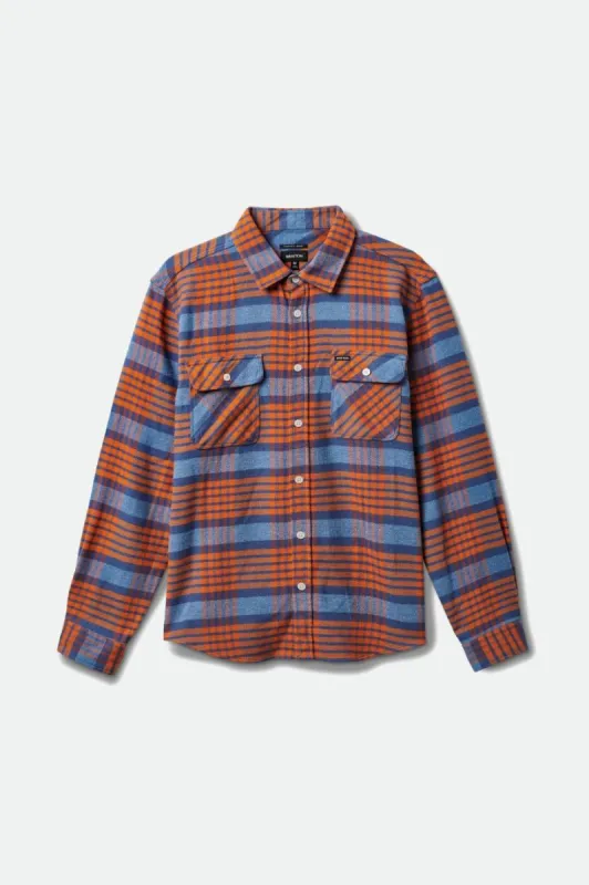Bowery L/S Flannel - Blue Heaven/Paradise Orange/Pacific Blue sold by Brixton