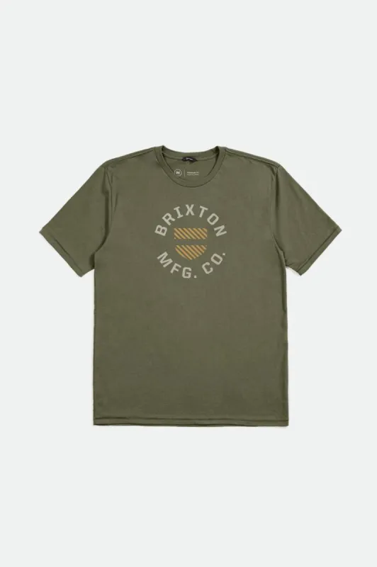 Crest Shield S/S Tailored Tee - Military Olive/Beige sold by Brixton