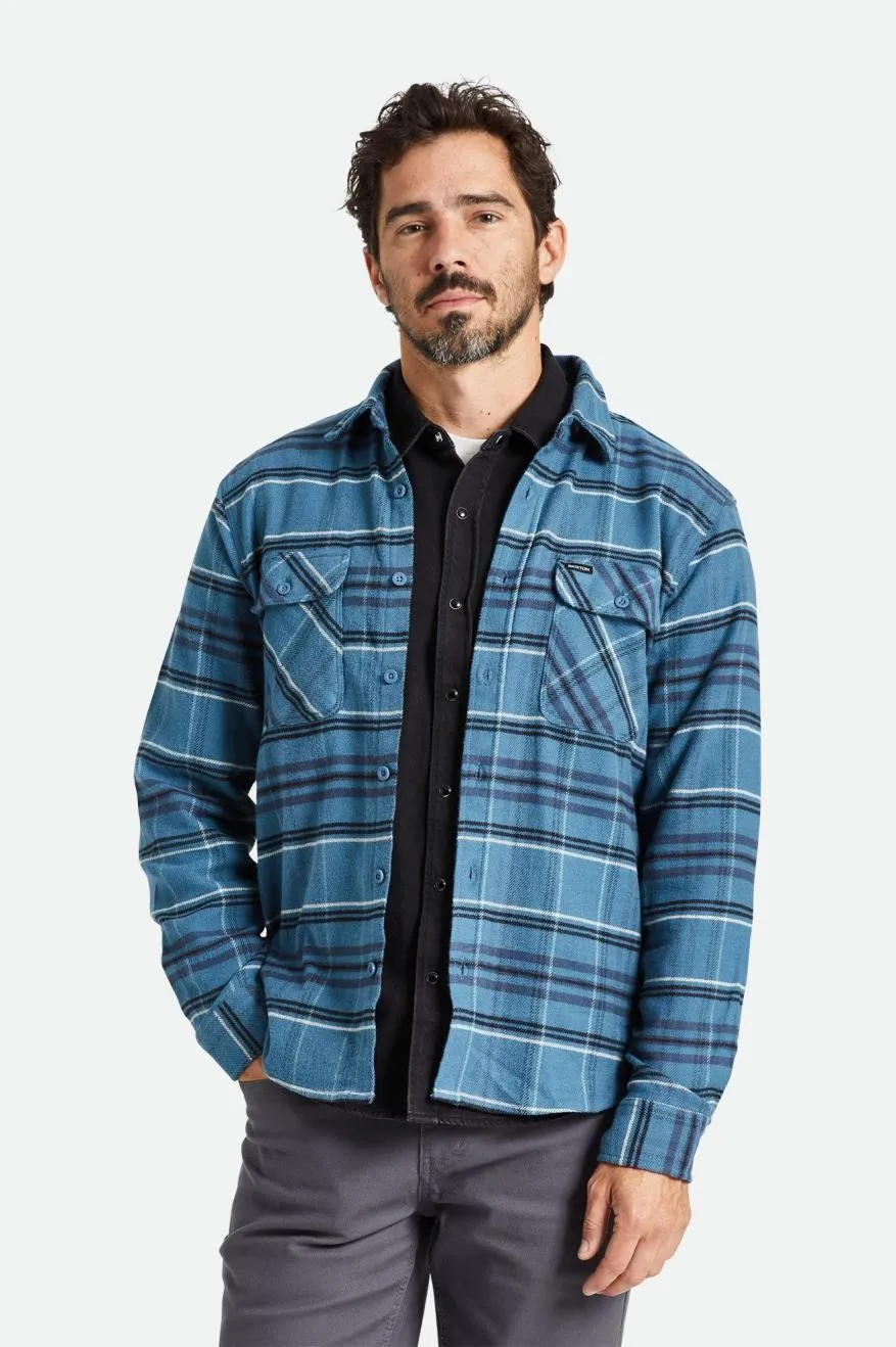 Bowery Stretch Water Resistant L/S Flannel - Ocean Blue/Washed Navy/Mineral Grey sold by Brixton