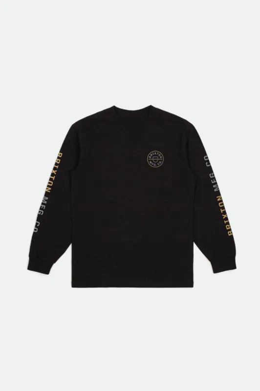 Crest L/S Standard Tee - Black/Bright Gold/Grey sold by Brixton