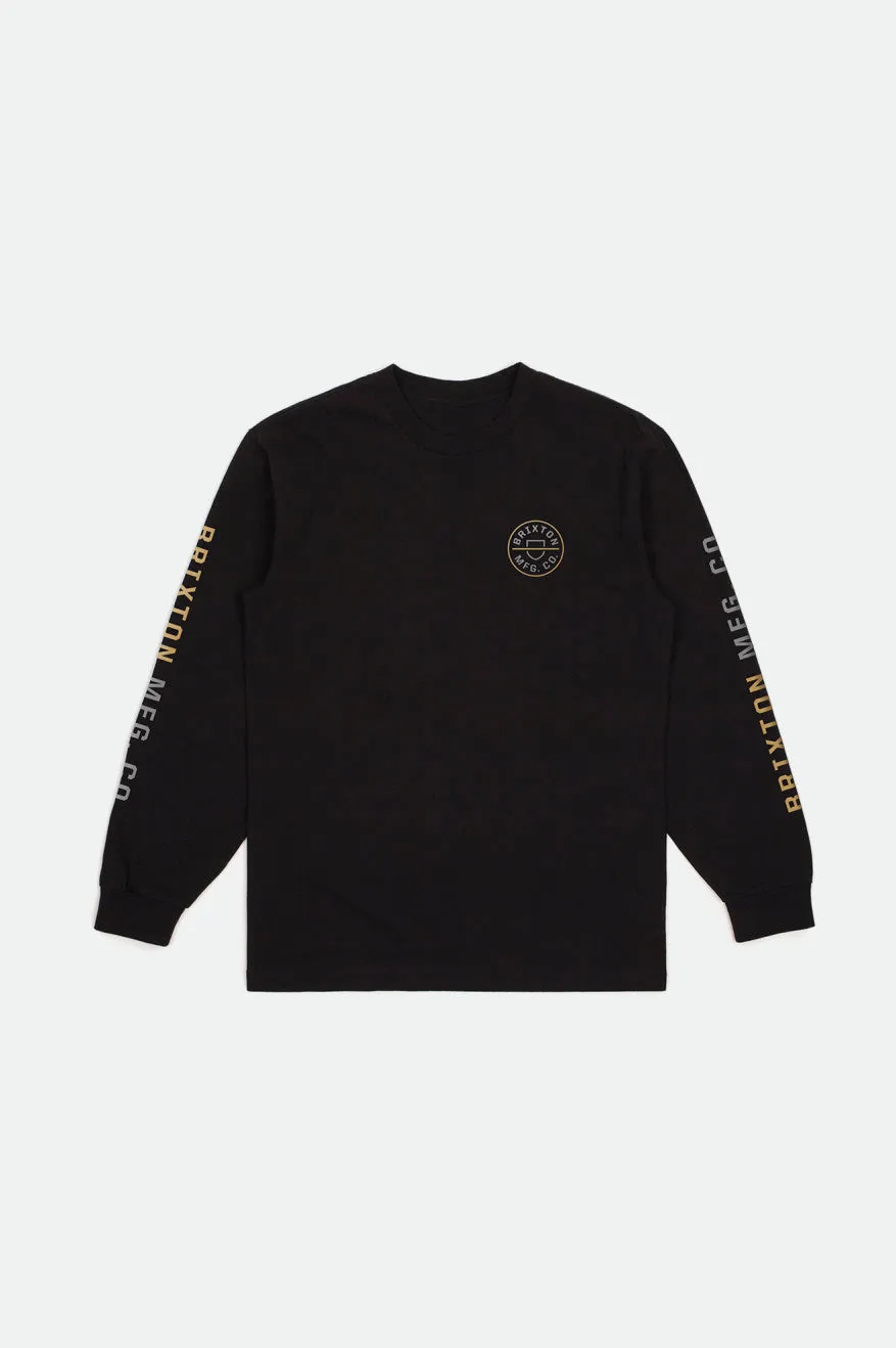 Crest L/S Standard Tee - Black/Bright Gold/Grey sold by Brixton