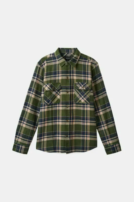 Bowery L/S Flannel - Cypress Green/Washed Navy/Whitecap sold by Brixton