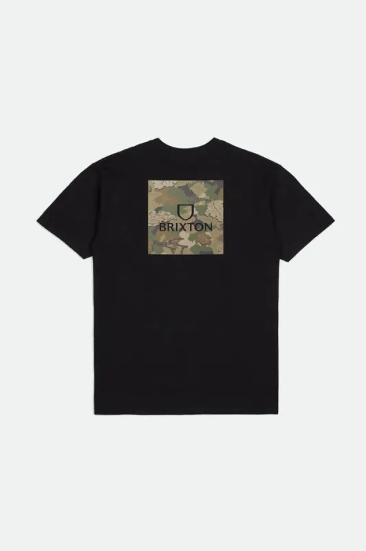 Alpha Square S/S Standard Tee - Black/Leaf Camo sold by Brixton