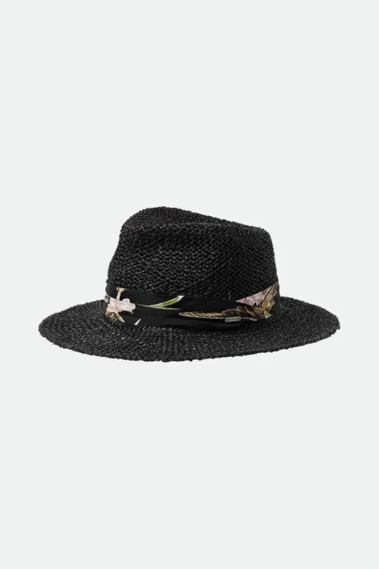 Aloha Straw Fedora - Black/Black sold by Brixton