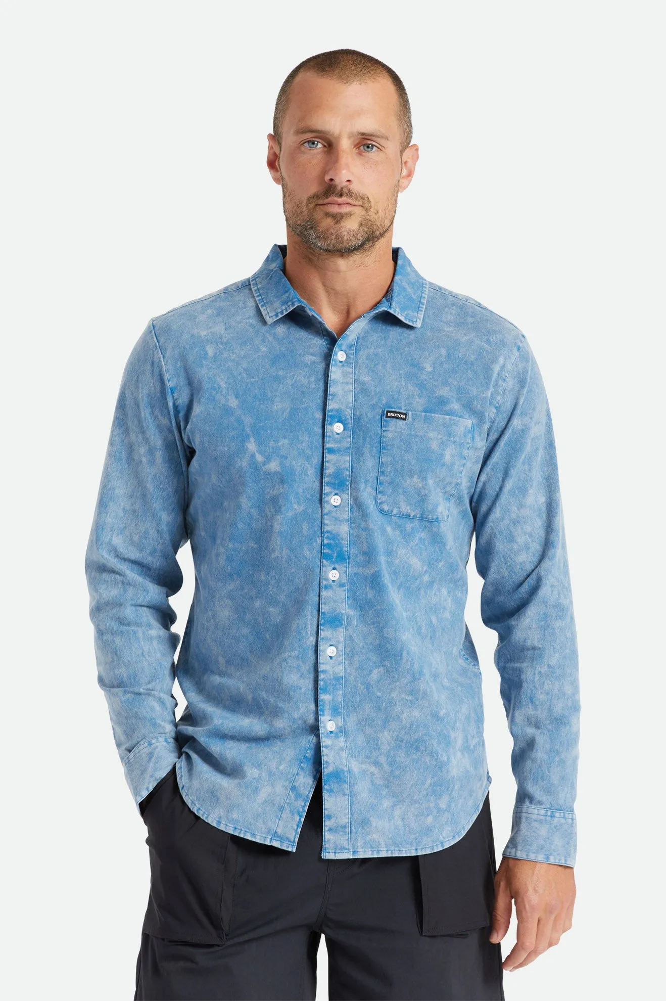 Charter Oxford L/S Woven - Sky Blue Sun Wash sold by Brixton