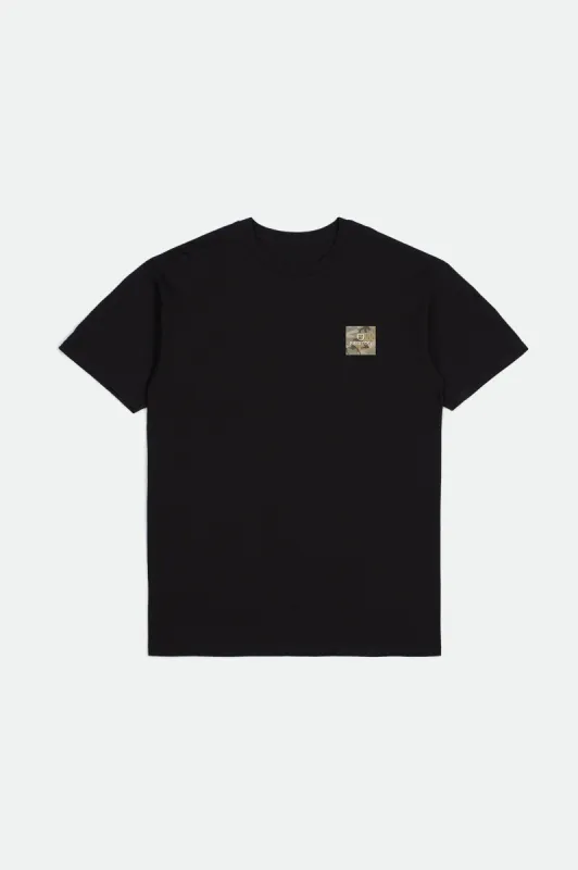 Alpha Square S/S Standard Tee - Black/Tear Drop Camo sold by Brixton