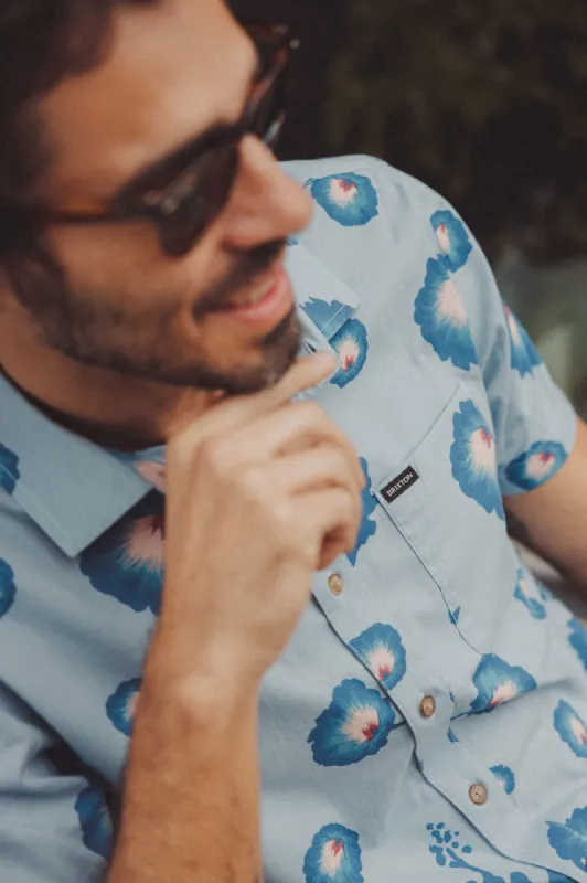 Charter Print S/S Woven Shirt - Dusty Blue/Pacific Blue/Coral Pink sold by Brixton