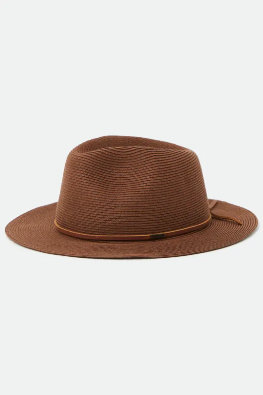 Wesley Straw Packable Fedora - Dark Brown sold by Brixton