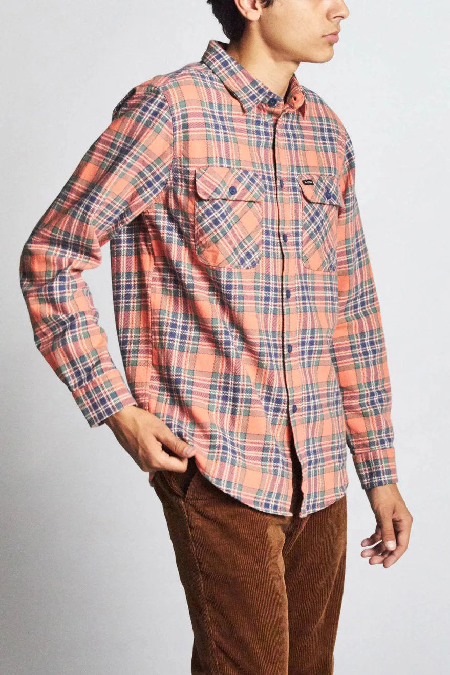 Bowery L/S Flannel - Salmon/Navy sold by Brixton product image thumbnail 2