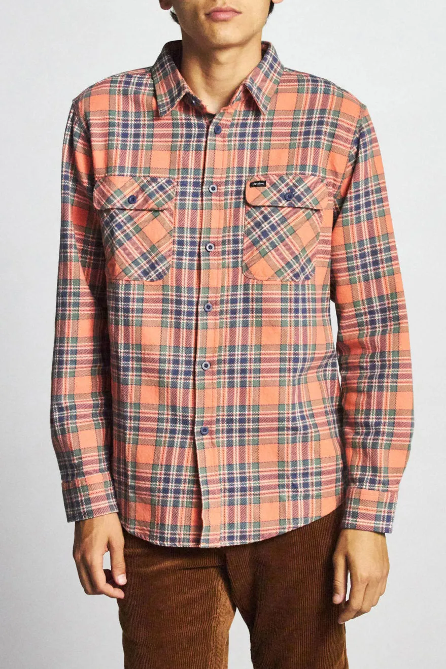 Bowery L/S Flannel - Salmon/Navy sold by Brixton