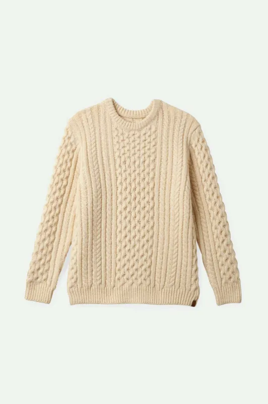 Classic Fisherman Cable Knit Sweater - Oatmeal sold by Brixton