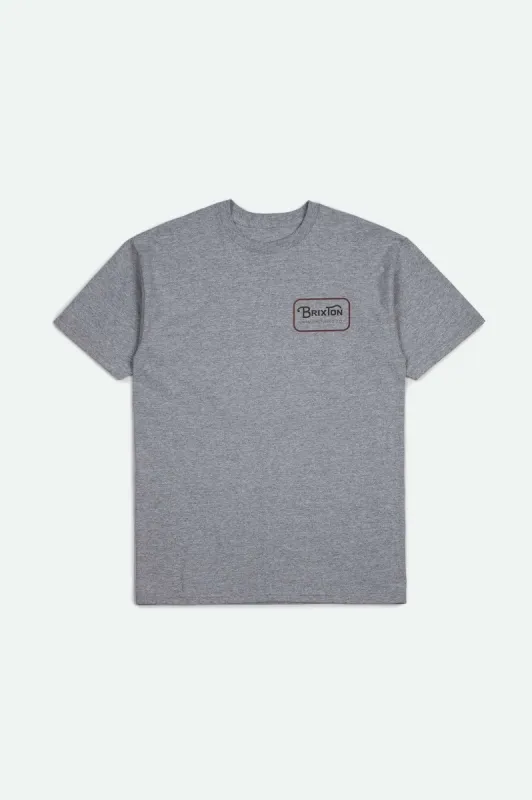 Grade S/S Standard T-Shirt - Heather Grey/Washed Black/Red sold by Brixton