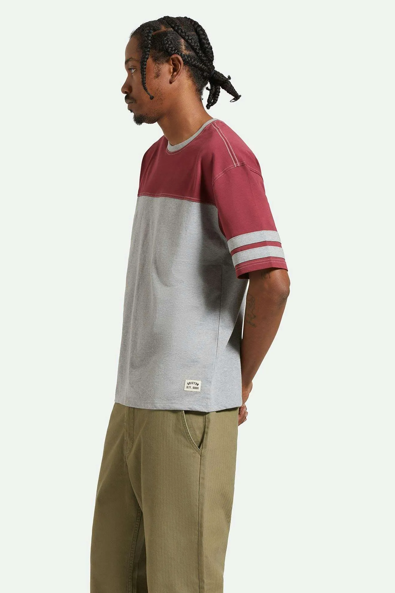Varsity Heavyweight Football T-Shirt - Heather Grey/Cordovan Red sold by Brixton product image thumbnail 3