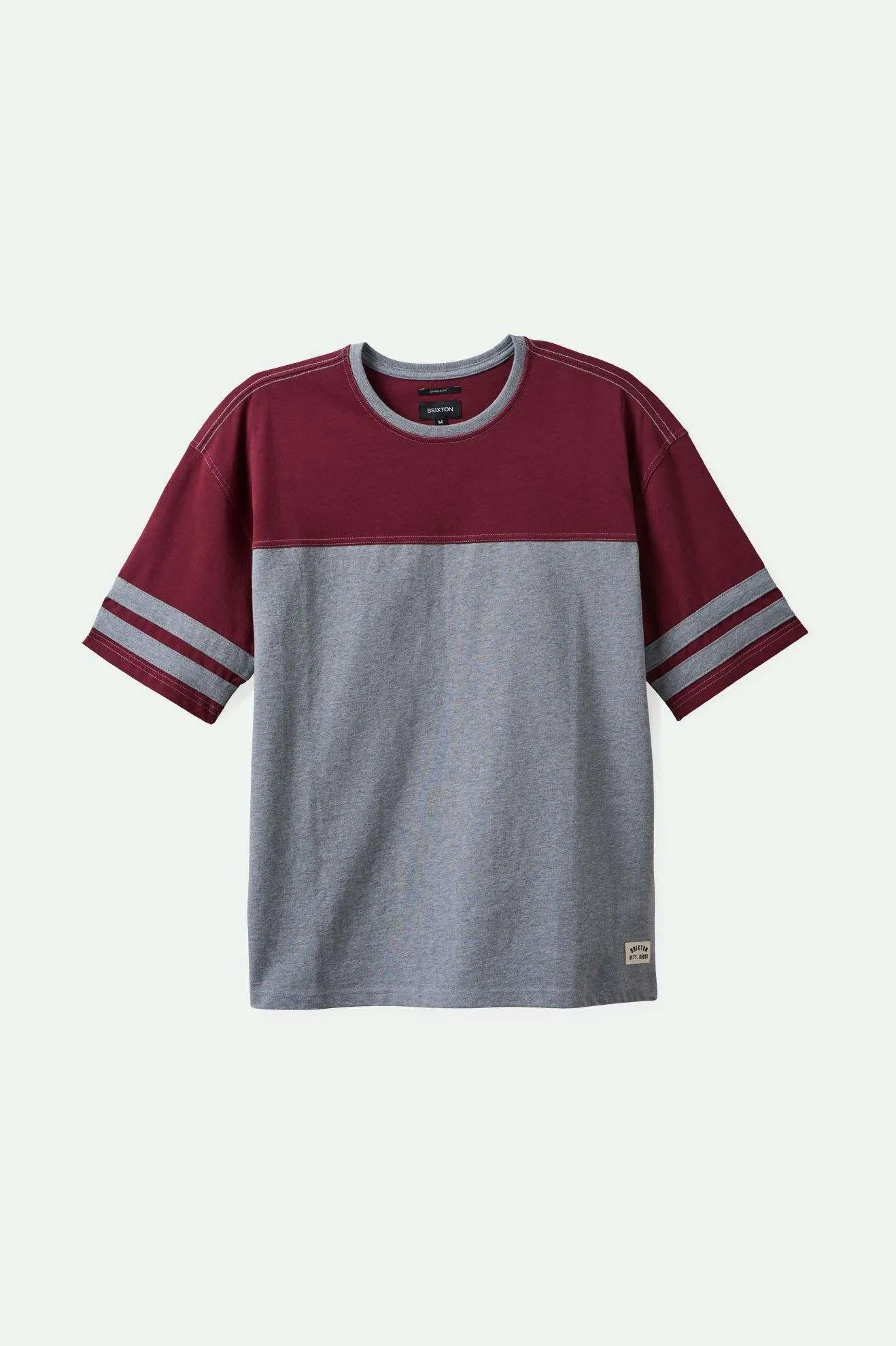 Varsity Heavyweight Football T-Shirt - Heather Grey/Cordovan Red sold by Brixton