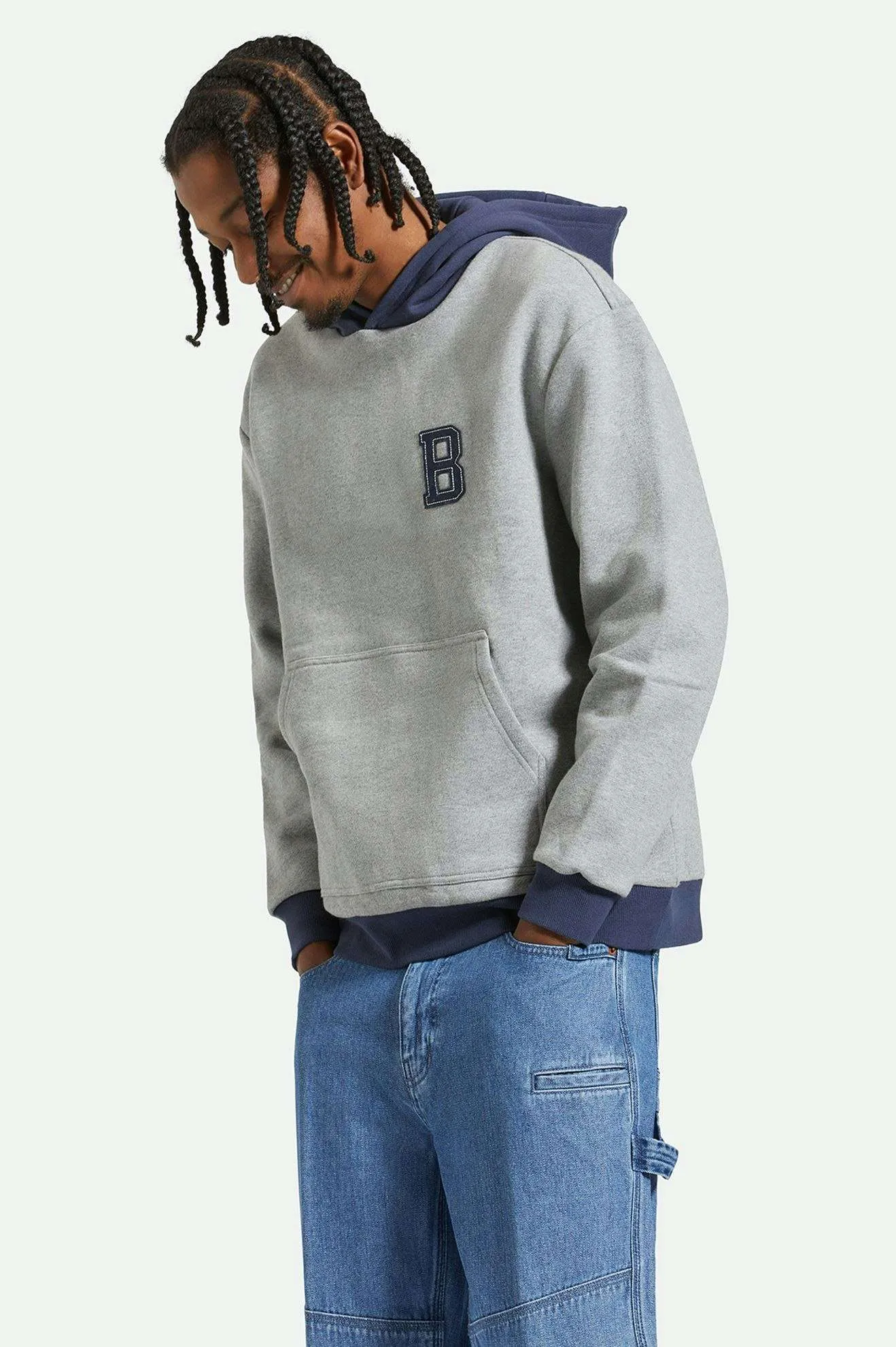 Retro Heavyweight Relaxed Hoodie - Heather Grey/Washed Navy sold by Brixton product image thumbnail 2