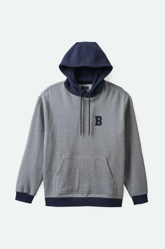 Retro Heavyweight Relaxed Hoodie - Heather Grey/Washed Navy sold by Brixton