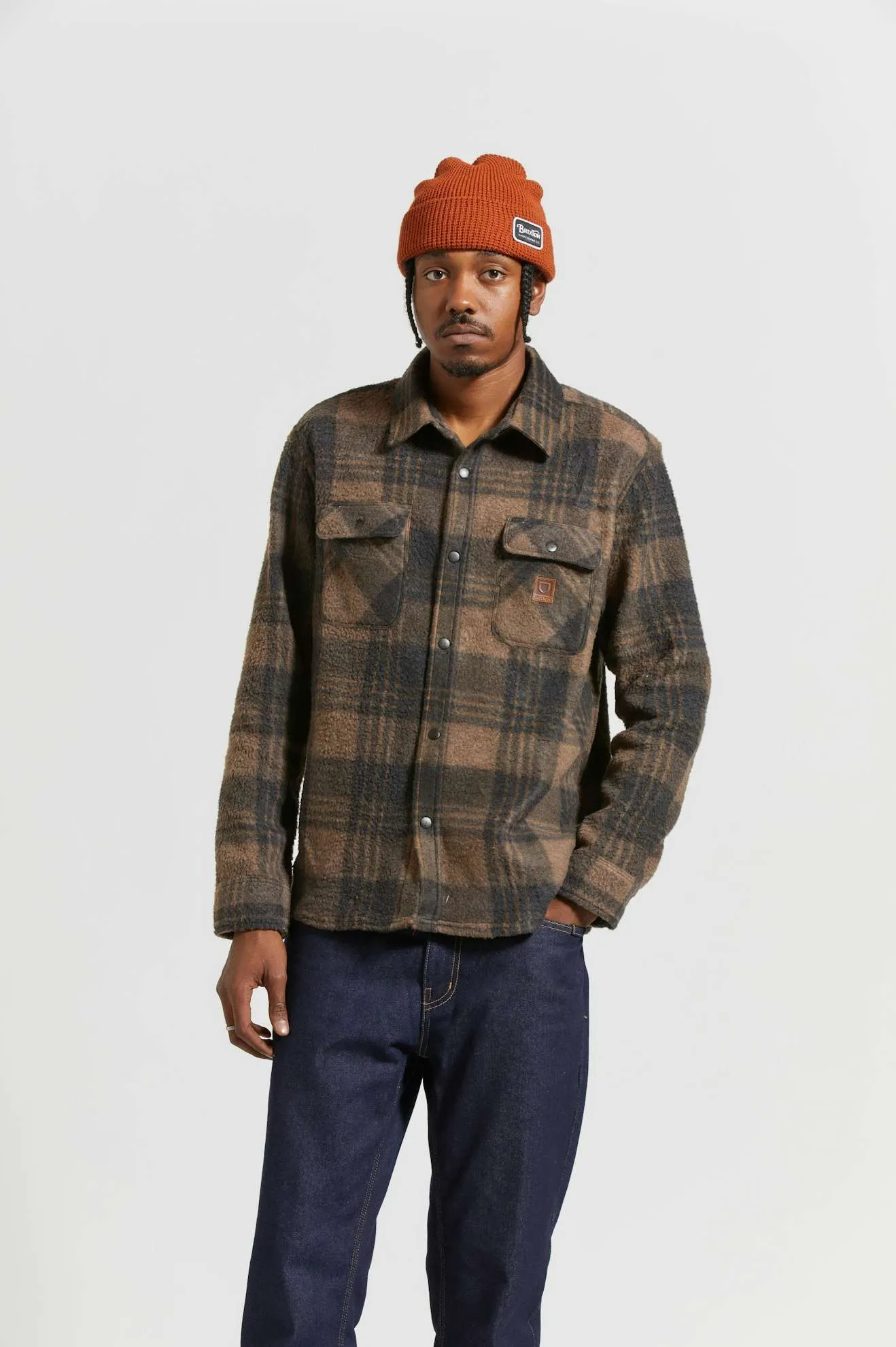 Bowery Arctic Stretch L/S Fleece - Burro Brown/Black Plaid sold by Brixton product image thumbnail 2