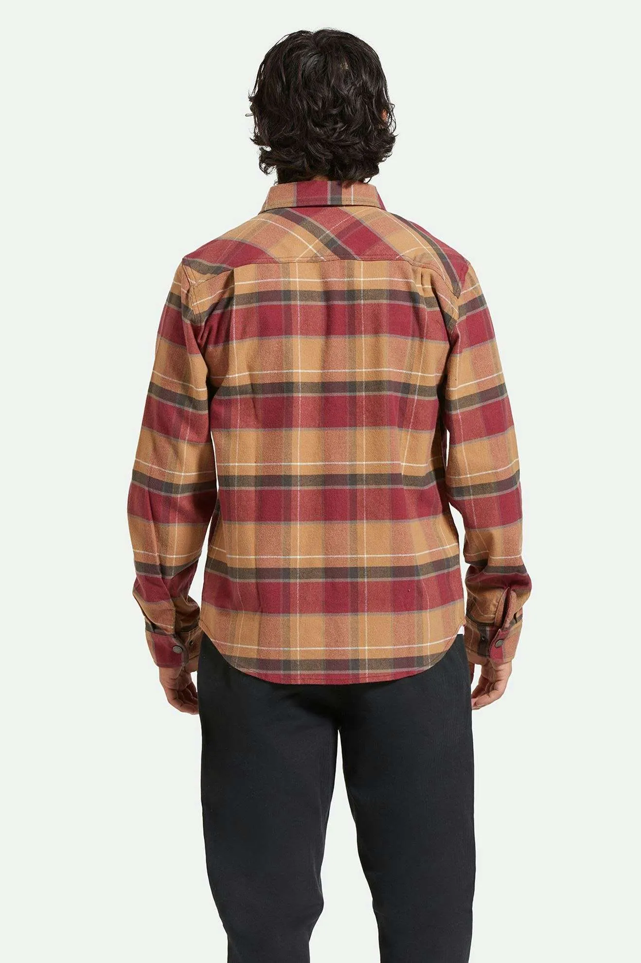 Builders Bowery Stretch Water Resistant L/S Flannel - Woodsmoke/Cordovan Red/Washed Black sold by Brixton product image thumbnail 4