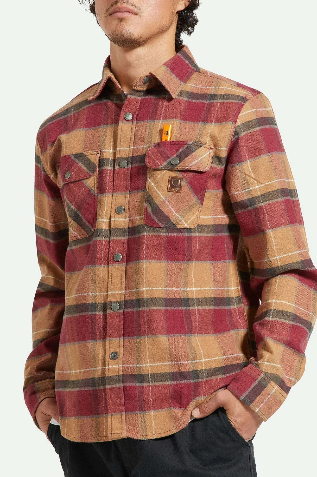 Builders Bowery Stretch Water Resistant L/S Flannel - Woodsmoke/Cordovan Red/Washed Black sold by Brixton product image thumbnail 3