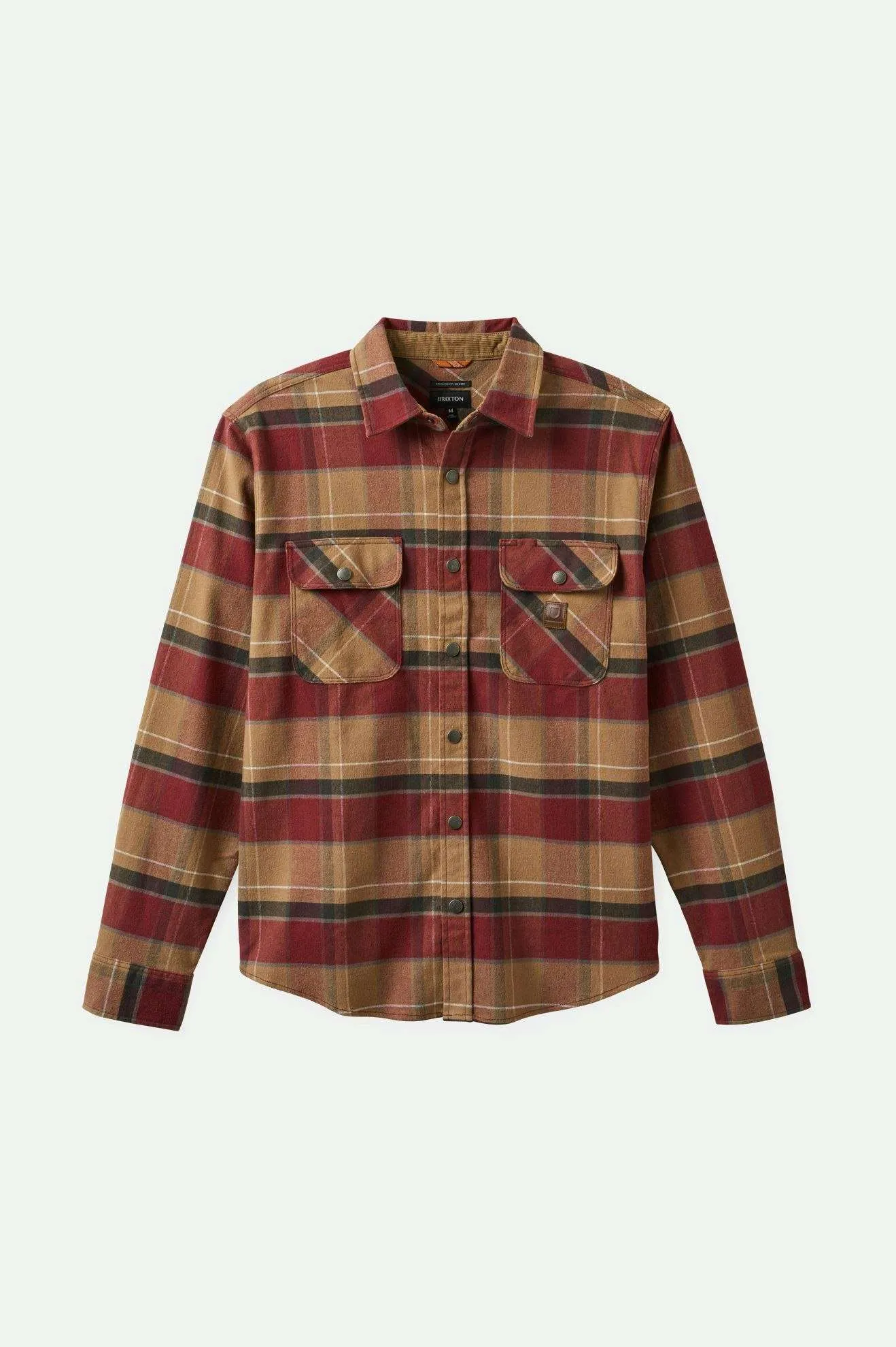 Builders Bowery Stretch Water Resistant L/S Flannel - Woodsmoke/Cordovan Red/Washed Black sold by Brixton