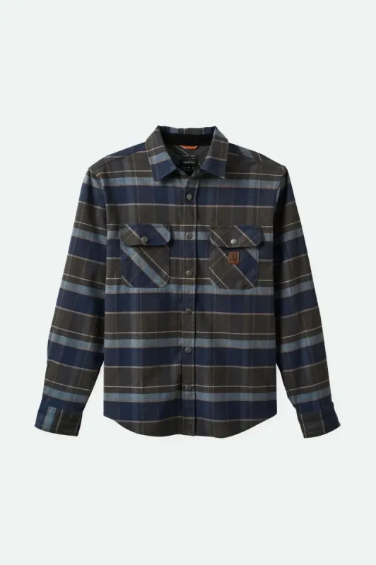 Builders Bowery Stretch Water Resistant L/S Flannel - Washed Navy/Black/Coronet Blue sold by Brixton