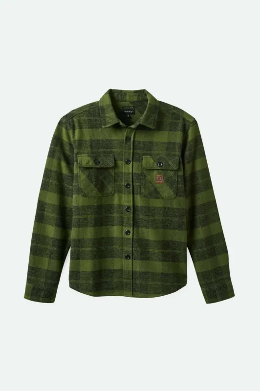 Bowery Heavyweight L/S Flannel - Cypress Green/ Black sold by Brixton