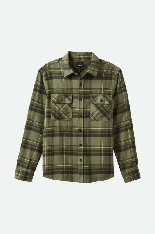 Bowery L/S Flannel - Vetiver/Laurel Wreath/Washed Black sold by Brixton