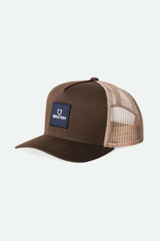 Alpha Block Netplus Trucker Hat - Brown/Sand sold by Brixton