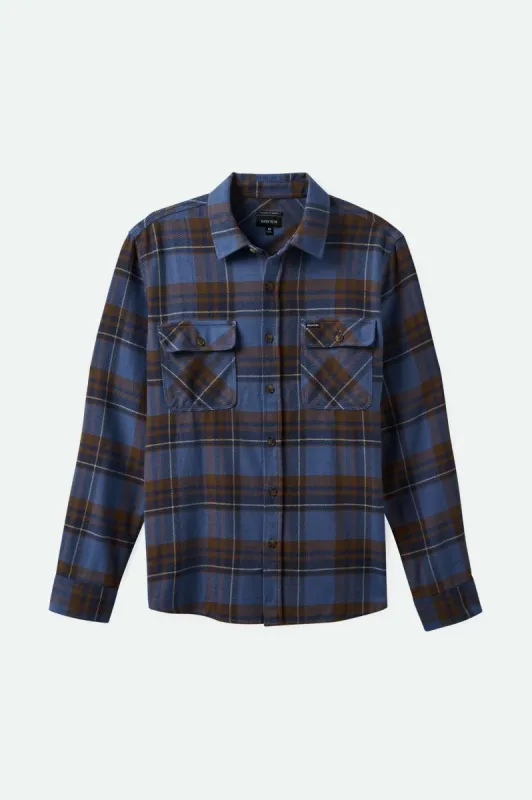 Bowery L/S Flannel - Bijoue Blue/Pinecone Brown/Washed Navy sold by Brixton