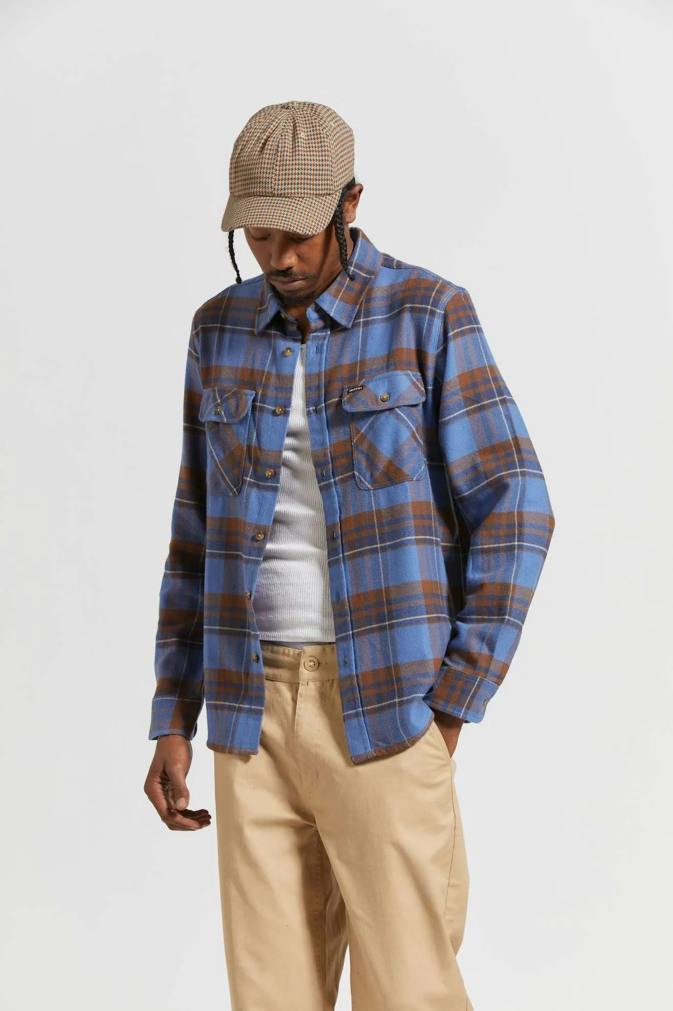 Bowery L/S Flannel - Bijoue Blue/Pinecone Brown/Washed Navy sold by Brixton product image thumbnail 3