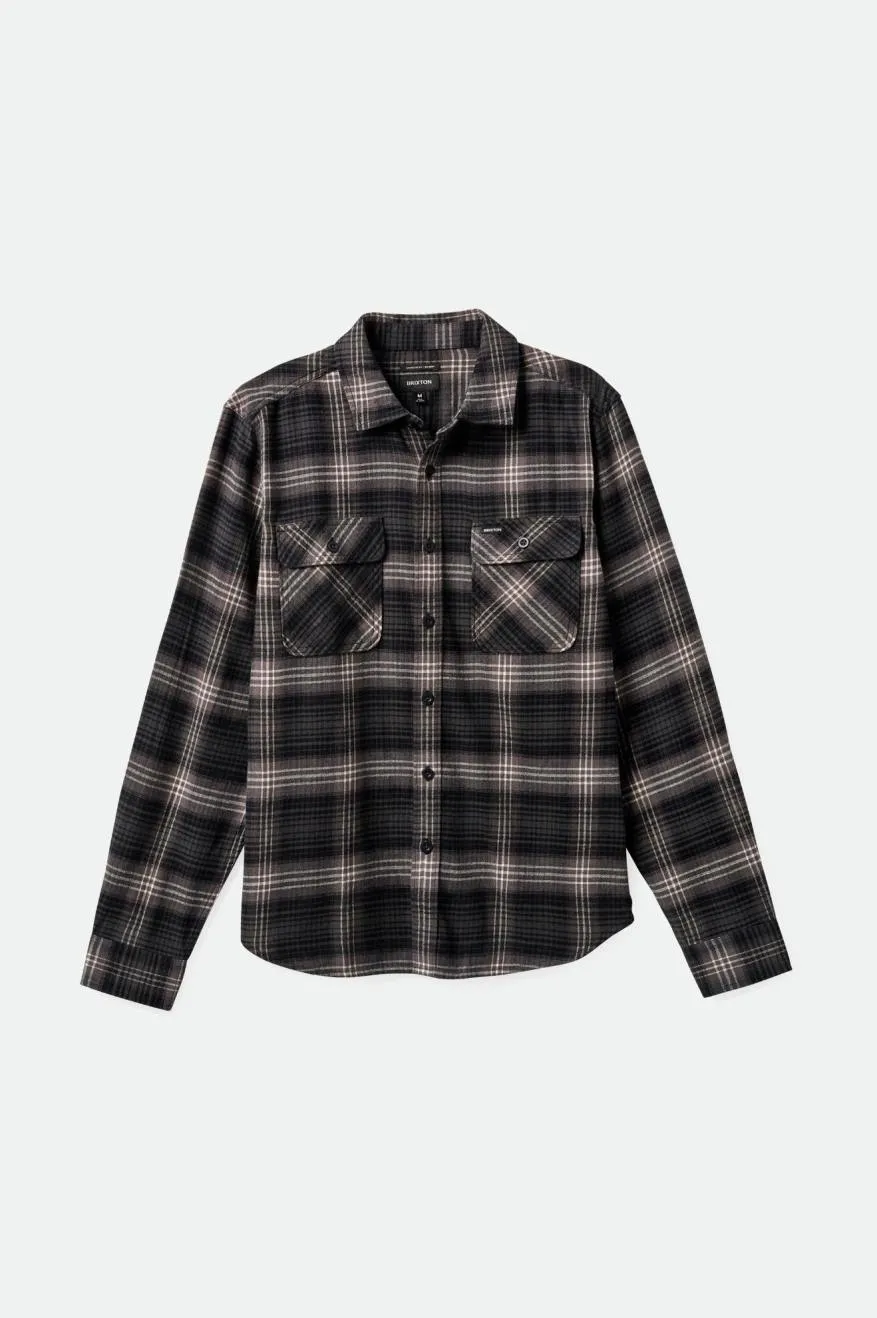 Bowery Lightweight Ultra Soft L/S Flannel - Charcoal/Black sold by Brixton
