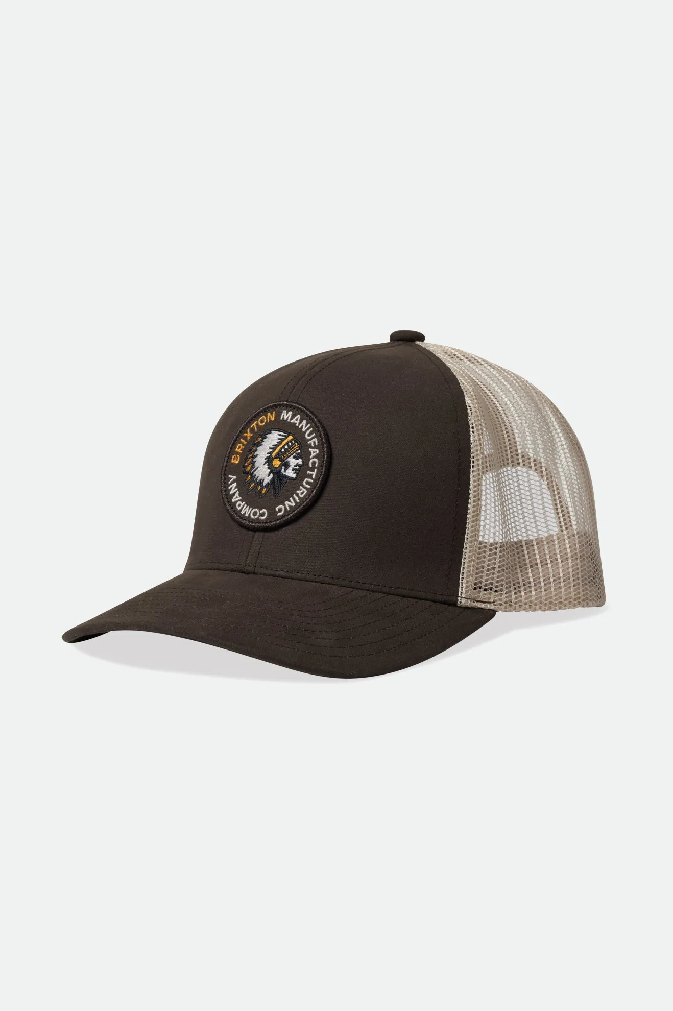 Rival Stamp NetPlus MP Trucker Hat - Deep Brown/Off White sold by Brixton