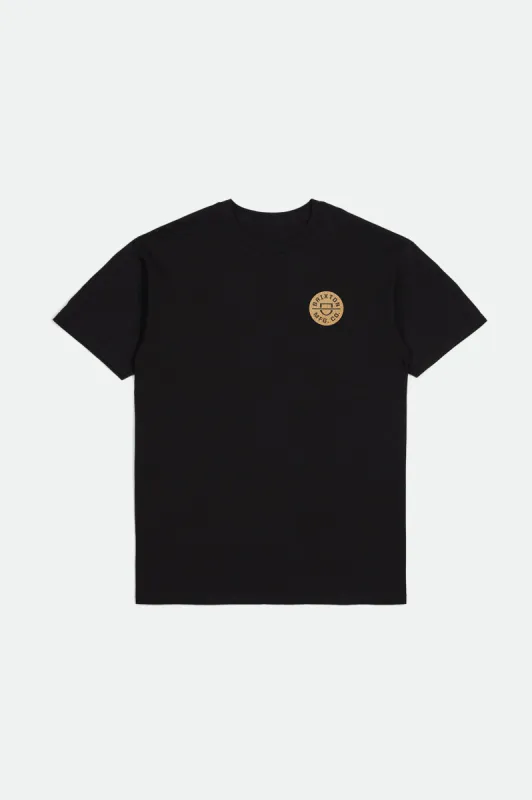 Crest II S/S Standard Tee - Black/Abstract Gold sold by Brixton