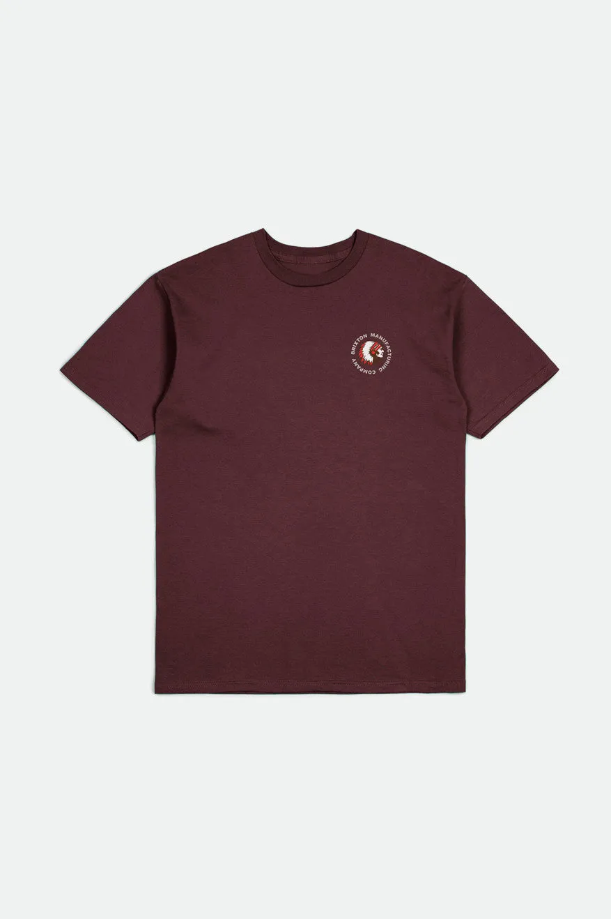 Rival Stamp S/S Standard Tee - Mahogany Garment Dye sold by Brixton