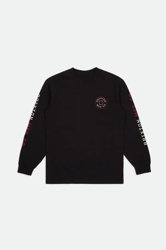 Crest L/S Standard Tee - Black/Cream sold by Brixton