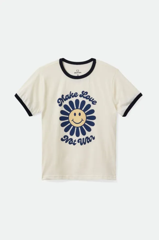 Love Not War Women's S/S Ringer Tee - Dove sold by Brixton