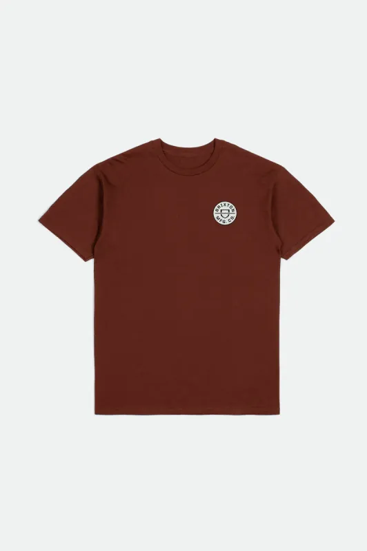 Crest II S/S Standard Tee - Burgundy/Abstract sold by Brixton