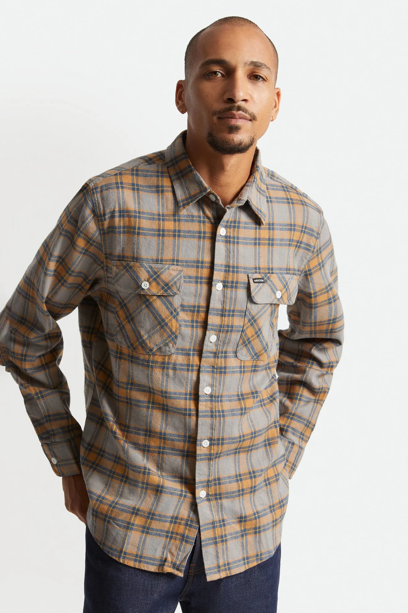 Bowery Stretch L/S Crossover Flannel - Heather Grey sold by Brixton