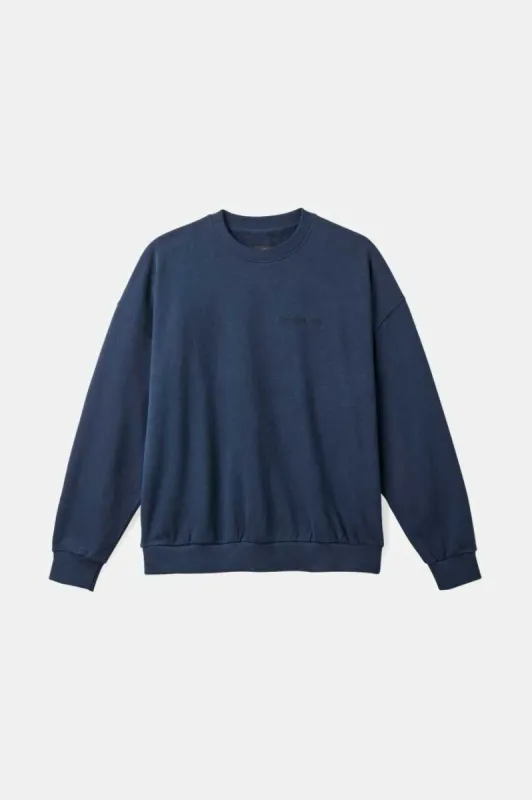 Embroidered Heavyweight Oversized Crew - Washed Navy sold by Brixton