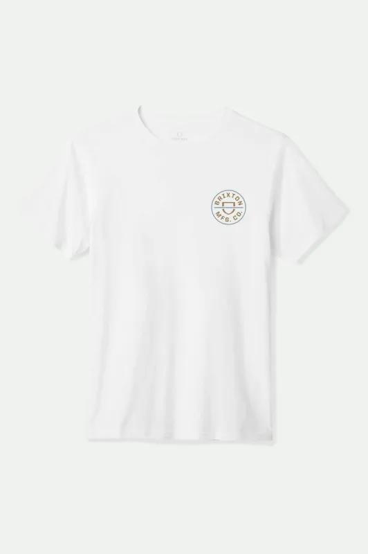 Crest II S/S Standard T-Shirt - White/Light Brown/Slate sold by Brixton