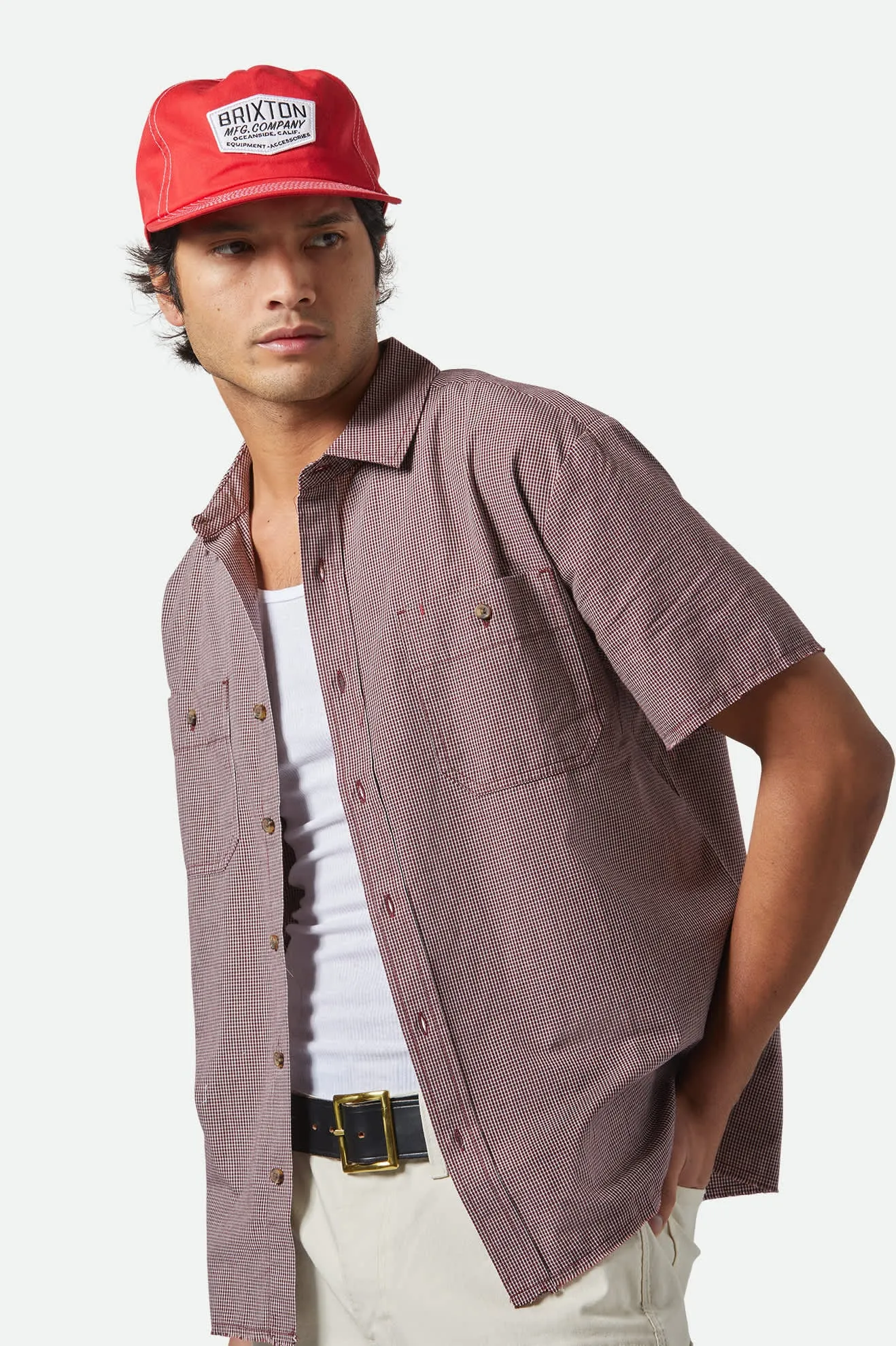 CRU Micro Plaid Relaxed S/S Shirt - Cordovan Red Micro Plaid sold by Brixton product image thumbnail 3